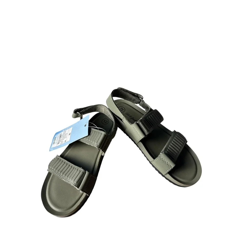 Cat & Jack kids' olive green sandals featuring easy hook-and-loop strap closures